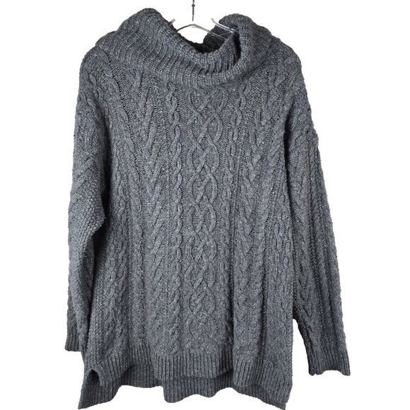 LRL Lauren Ralph Lauren XL Gray Cable Knit Cowl Neck Tunic Sweater Cotton Blend - Picture 1 of 6